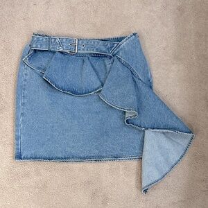 Forever 21 Belted Ruffle Denim Skirt